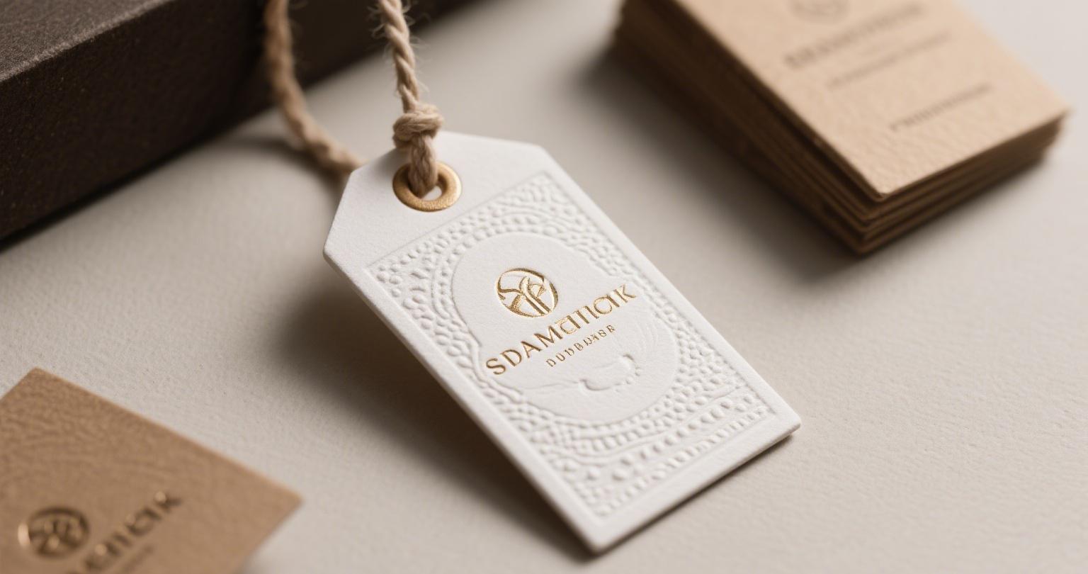 Premium embossed hang tags add a tactile experience to product packaging